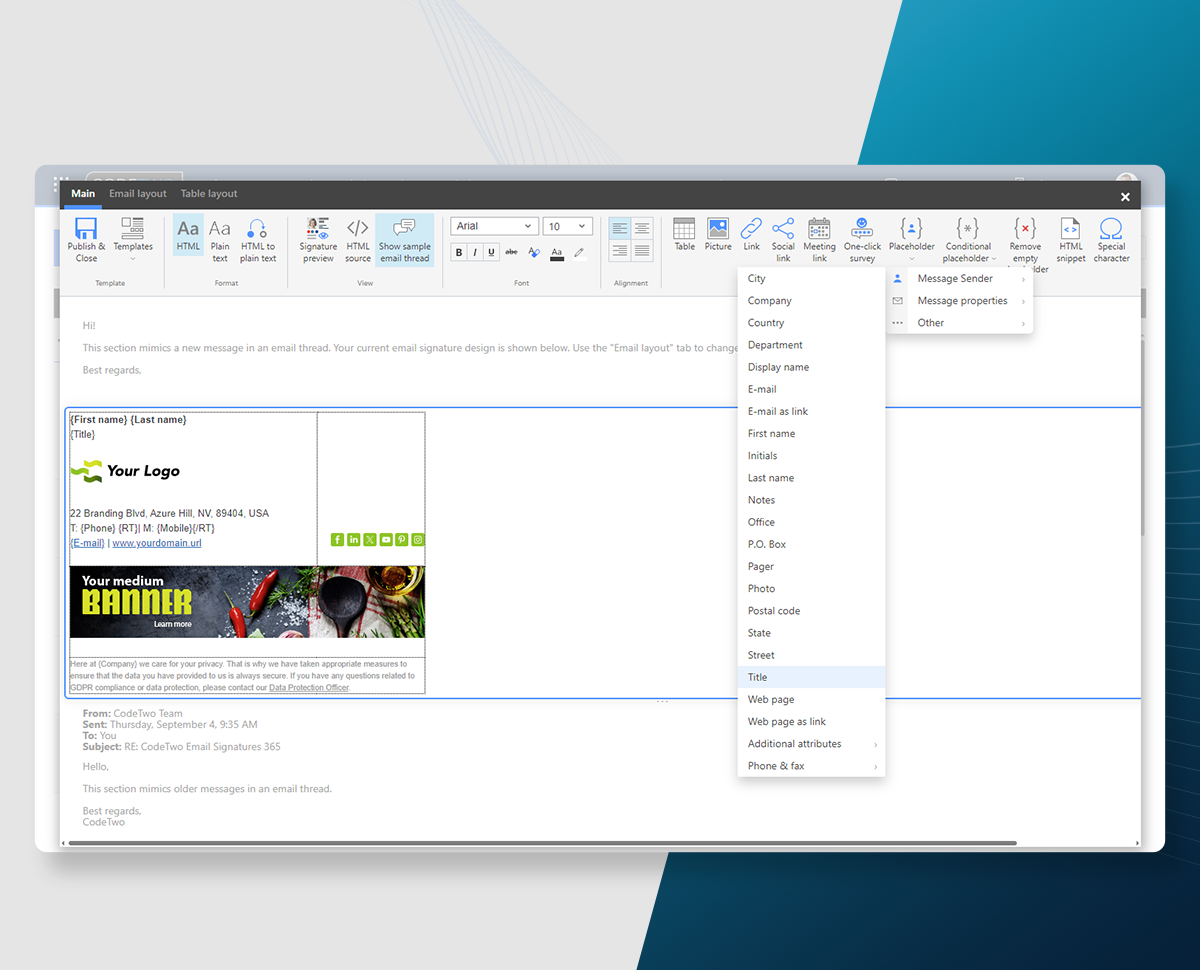 screenshot of CodeTwo Email Signatures 365